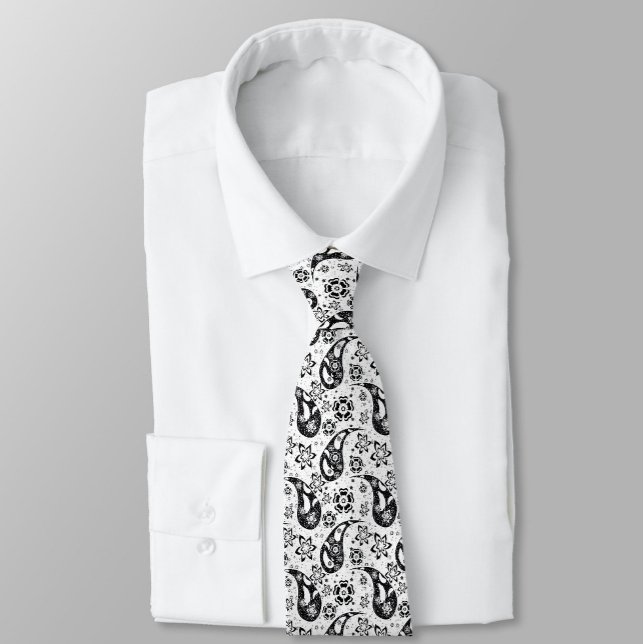 Corbata Diseño del patrón Paisley floral blanca (Subido por el creador)