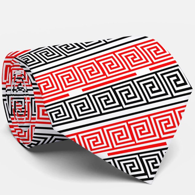 Corbata Diseño del patrón rojo blanco negro griego de clav (Subido por el creador)