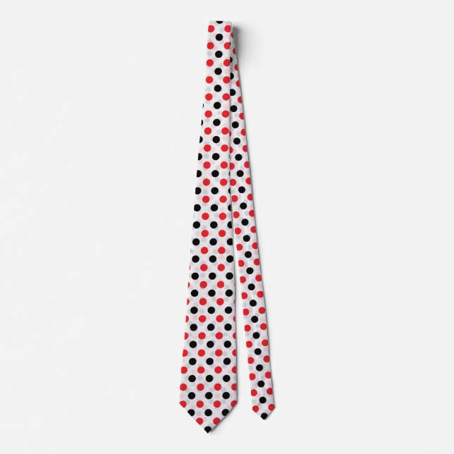 Corbata Diseño del patrón textil de puntos de polka negro  (Anverso)