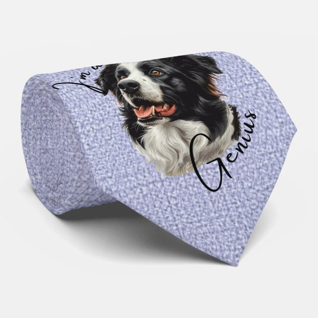 Corbata Diseño divertido de Border Collie: "Soy un genio" (Enrollado)
