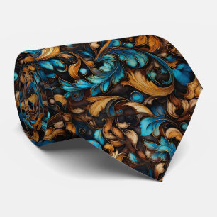 Corbata Diseño dorado y marrón repujado