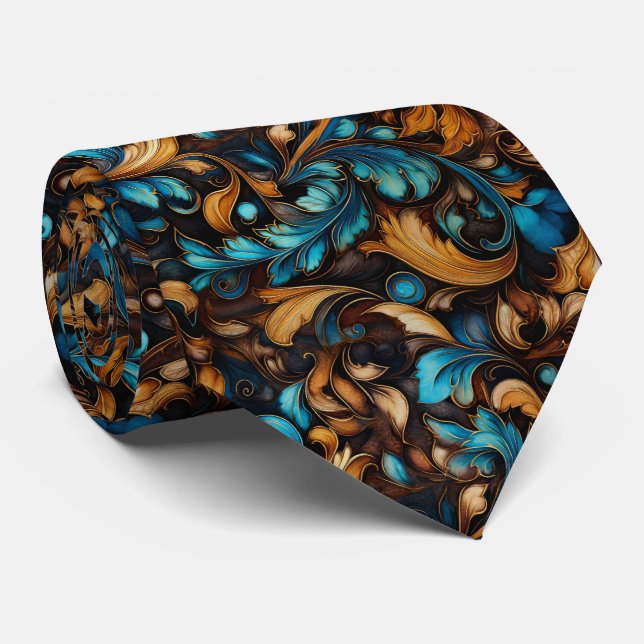 Corbata Diseño dorado y marrón repujado (Enrollado)