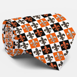 Corbata Diseño Fleur-de-lis con cuadros blancos negros nar