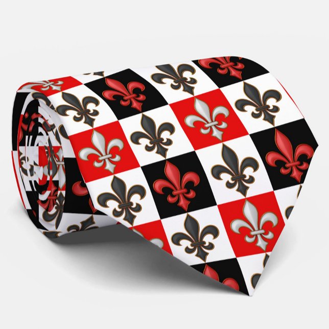 Corbata Diseño Fleur-de-lis con cuadros blancos rojos (Subido por el creador)