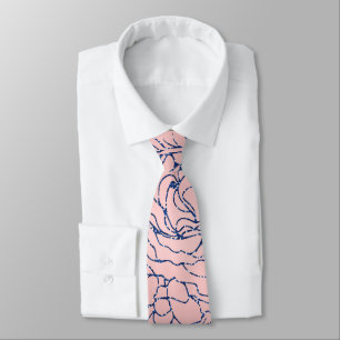 Corbata Diseño floral estiloso azul y rosa de la marina m