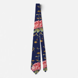 Corbata Diseño floral retro azul y rosa