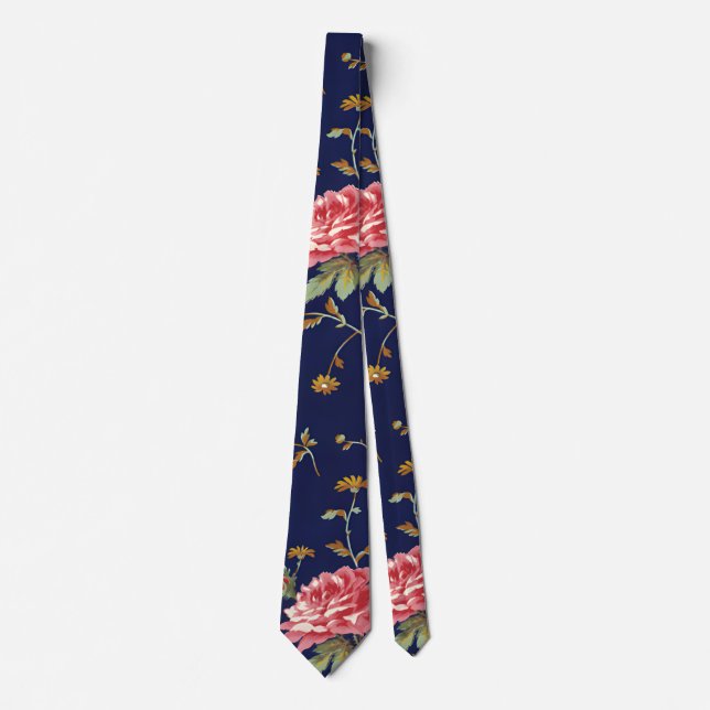 Corbata Diseño floral retro azul y rosa (Anverso)