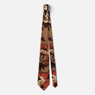 Corbata Diseño floral retro marrón y rojo