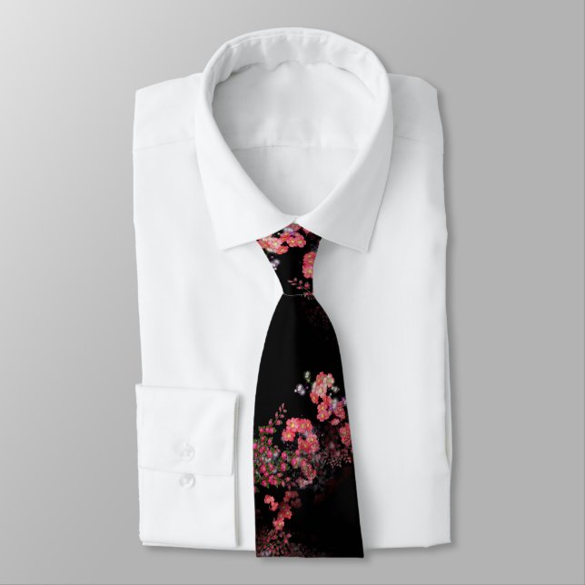 Corbata Diseño floral rosado en negro (Atado)