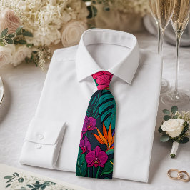 Corbata Diseño Floral Tropical | Hibisco y Follaje