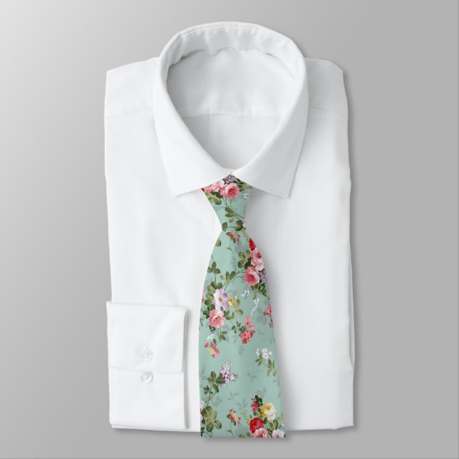Corbata Diseño floral verde de la Casa de la Moneda Vintag (Atado)