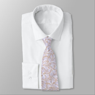 CORBATA DISEÑO FRONDOSO DE COLOR ROSA LAVANDA, BLANCO Y BE