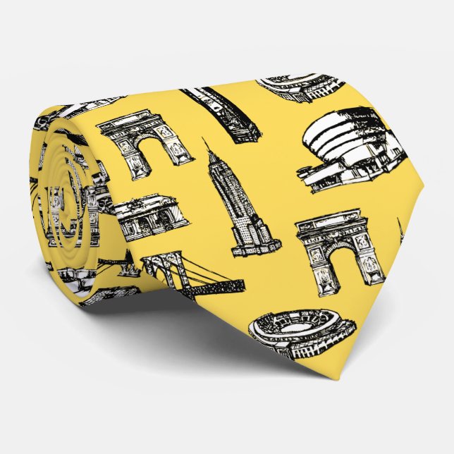 Corbata Diseño moderno de diseño moderno patrón de ciudad  (Enrollado)