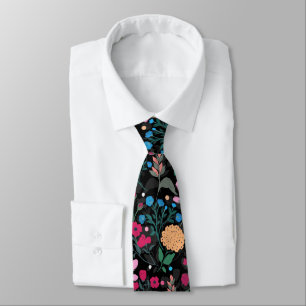 Corbata Diseño negro floral rosa y amarillo pequeño boni