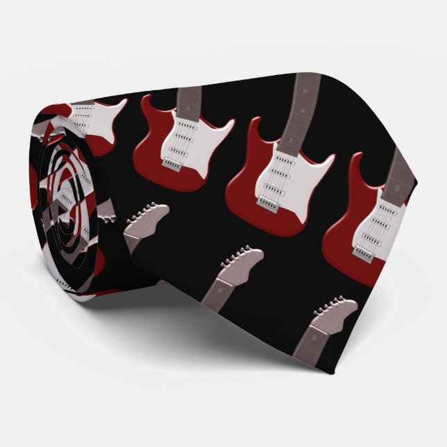 Corbata Diseño rojo de la guitarra eléctrica (Enrollado)