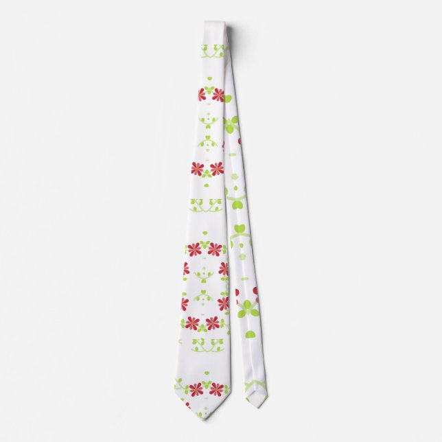 Corbata diseño simétrico de flor roja y vid verde (Anverso)