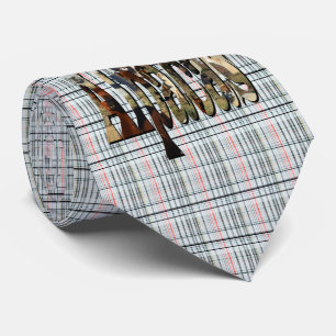 Corbata Diseño Tartán Alpacas controlado en blanco,