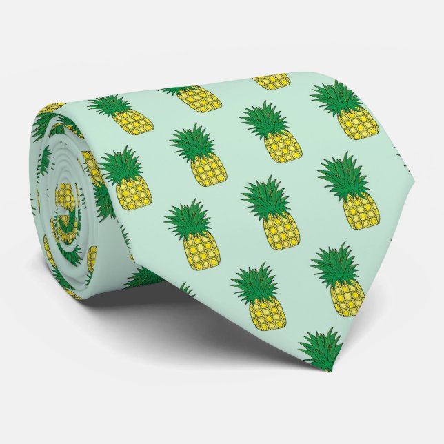 Corbata Diseño verde amarillo con un patrón de piña exótic (Enrollado)