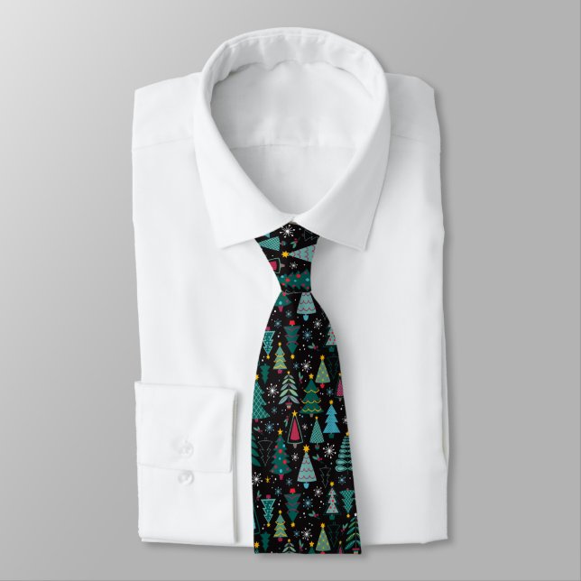 Corbata divertida con estampado de árbol de Navida (Atado)