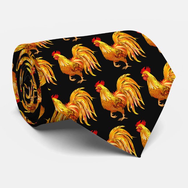 Corbata divertida con patrón de gallos en mosaico (Enrollado)