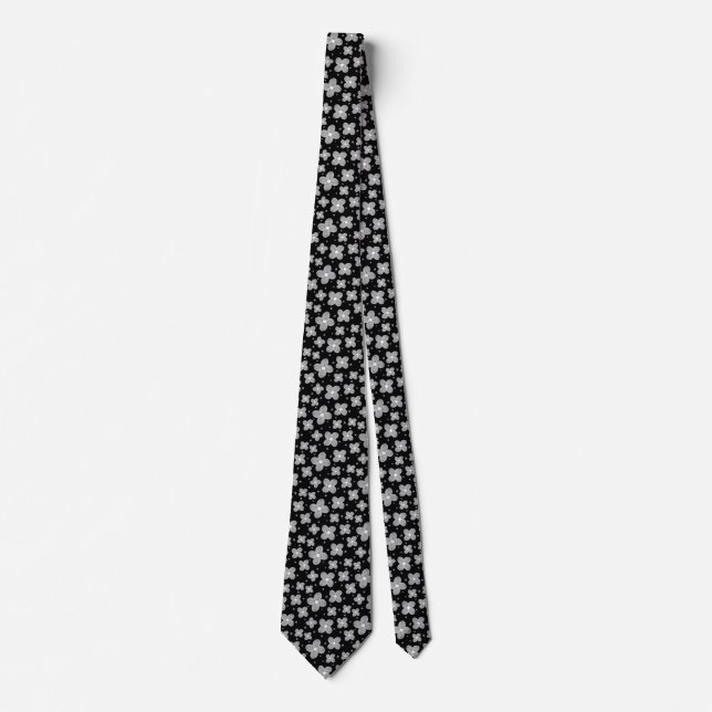 Corbata Divertido floral de patrón floral blanco y negro (Anverso)