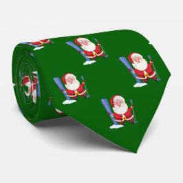 Corbata Divertido Lindo Santa Esquí Navidad Verde