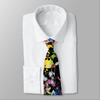 Corbata Divertido Neon Paint Splatter con notas musicales 
