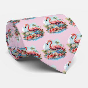 Corbata Divertido patrón de flamenco rosa en baldosas 