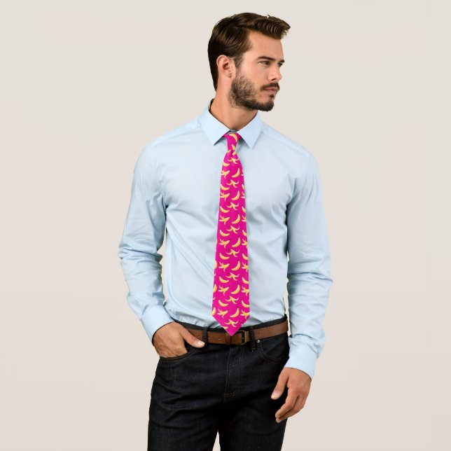 Corbata Divertido patrón de plátano amarillo retro editabl (In situ)