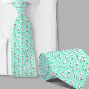 Corbata Divertidos gatos patrón dibujados a mano azul verd