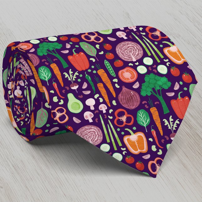 Corbata Diviértete con patrón moderno de verduras (Fun modern colorful healty vegetable pattern neck tie)