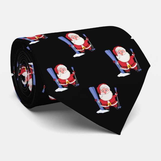 Corbata Diviértete Santa Lindo Esquí Navidad Negro (Enrollado)