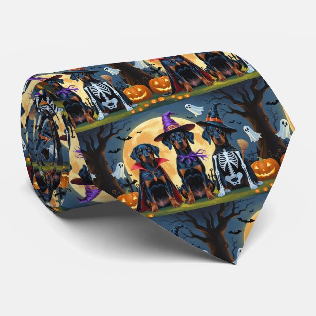 Corbata Doberman Dogs Pumpkin Halloween Funny (Enrollado)