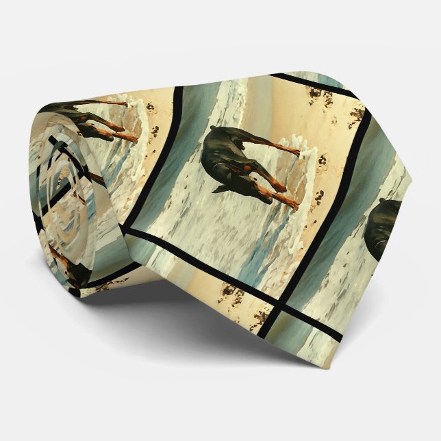Corbata Doberman en la imagen de la pintura de la playa (Enrollado)