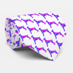 Corbata Doberman Pinscher Dog Pink Blue Silhouette White