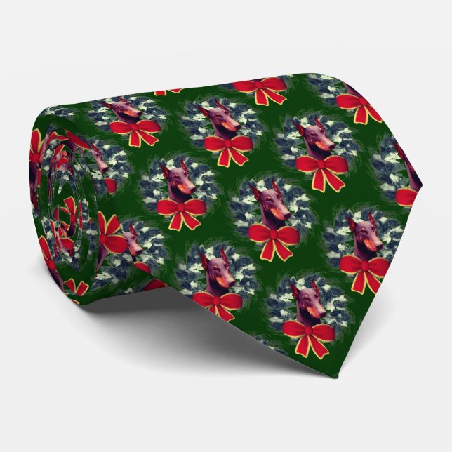 Corbata Doberman Wreath Christmas Holiday (Enrollado)