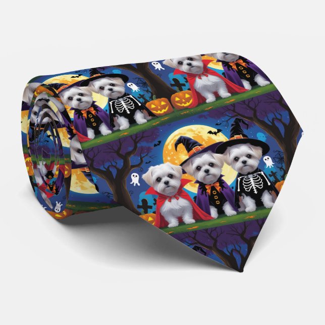 Corbata Dogs malteses Calabaza Halloween Divertido (Enrollado)