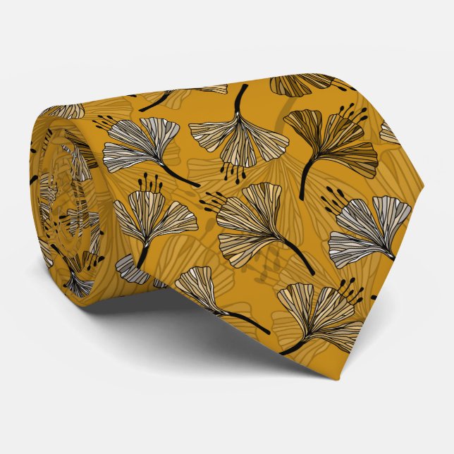 Corbata Doodle Amarillo hermoso patrón floral (Enrollado)