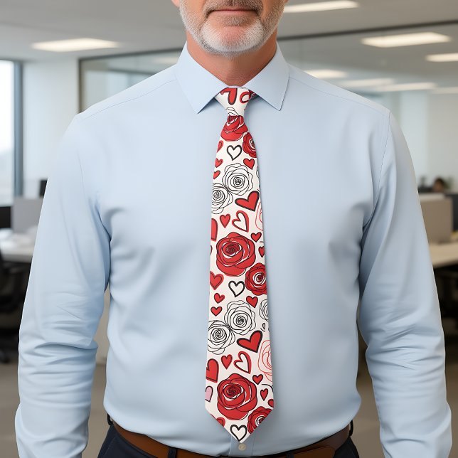 Corbata Doodle Art Style Red Pink Roses Hearts Valentine's (Subido por el creador)