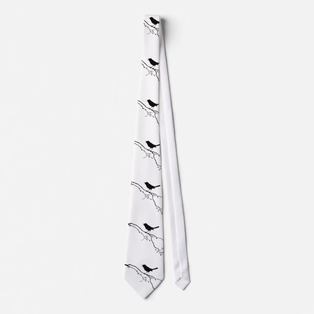 Corbata Doodle de pájaro negro y blanco (Anverso)