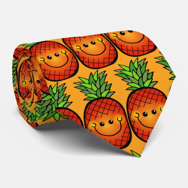 Corbata Doodle feliz de la fruta de la piña (Enrollado)