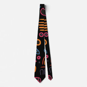 Corbata Doodle Tribal Abstracto Neon Geométrico Negro