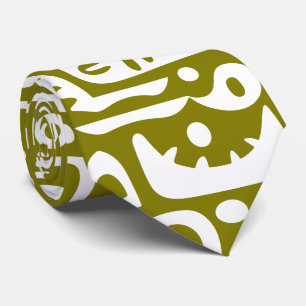Corbata doodles de color verde oliva y blanco 4 de 7