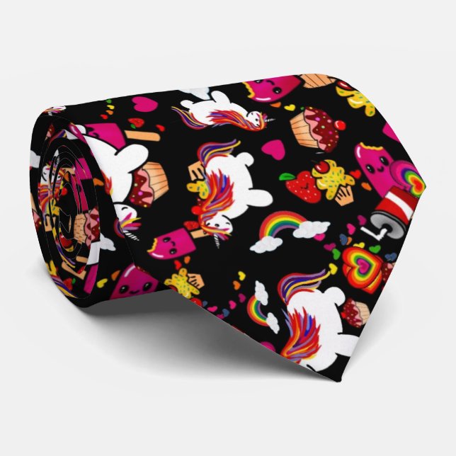 Corbata Doodles de torta de unicornio de Kawaii personaliz (Enrollado)