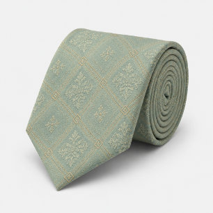 Corbata Dorado Azul Polvoriento Diamante Damask Jacquard R