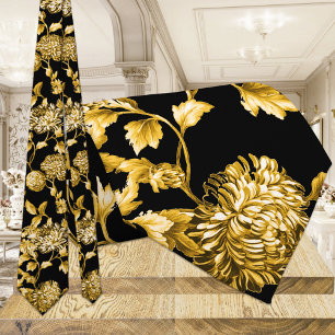 Corbata Dorado y Black Moderno Vintage Botanage Floral Toi