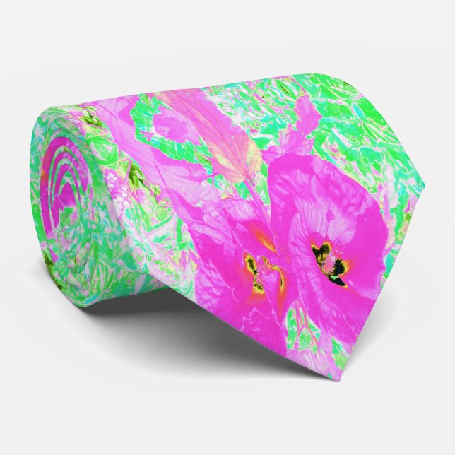 Corbata Dos locas ciruelas rosadas calientes hibiscus sobr (Enrollado)