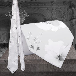Corbata Dove Grey On White Garden Peony Boda Necesario