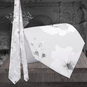 Corbata Dove Grey On White Garden Peony Boda Necesario