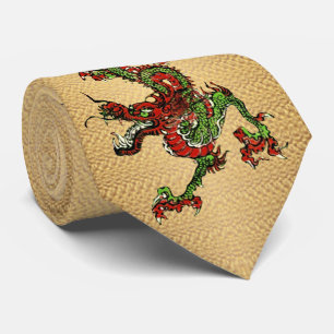 Corbata Dragón chino rojo y verde v. 15
